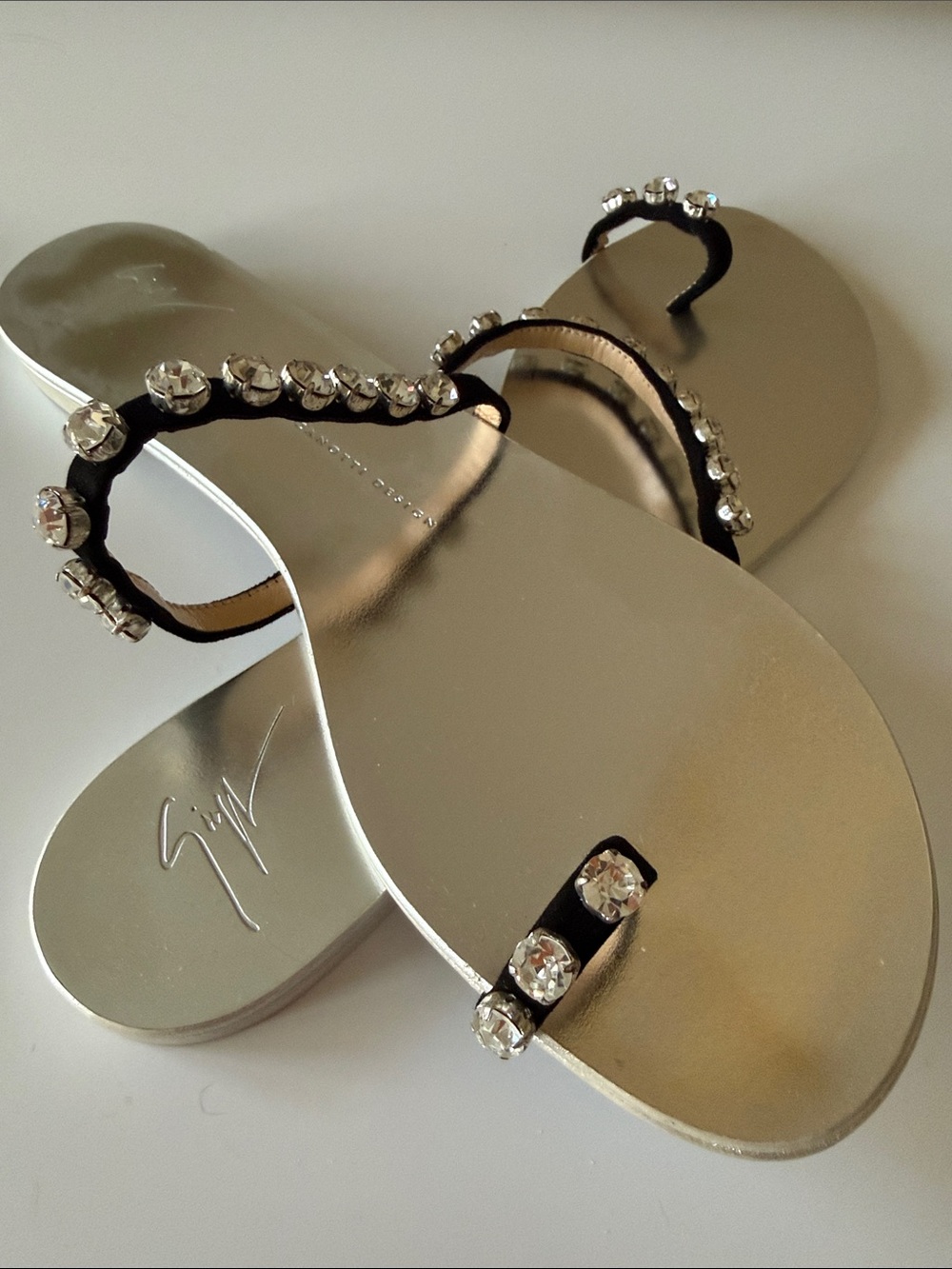 Giuseppe Zanotti Silver Crystal-Embellished Toe-Loop Sandals